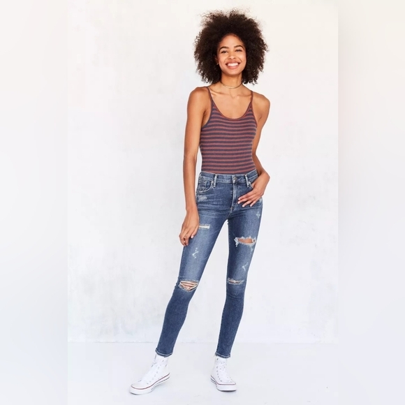 AGOLDE Sophie‎ High Rise Skinny Jeans Size 29 Distressed Ripped Kansas City - Picture 1 of 12